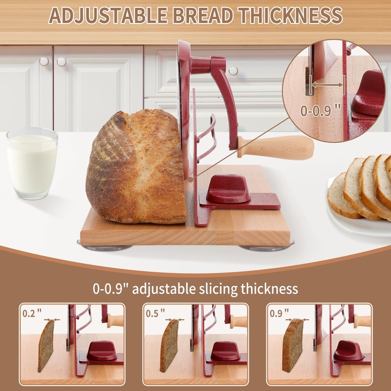 CAWIU Manual Bread Slicer with Hand Crank- Adjustable Thickness Bread