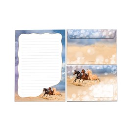 Writing Paper Set A5 Letter Pad with Envelopes Children Motif Three Horses for Girls (A5 Pad with 25 Sheets + 15 Envelopes)