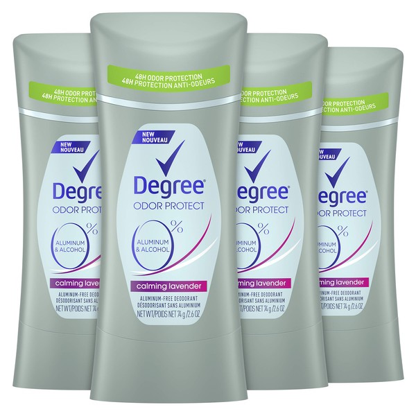 Degree 0% Aluminum Free Deodorant 48H Odor Protection Calming Lavender Deodorant for Women, 2.6 Ounce (Pack of 4)