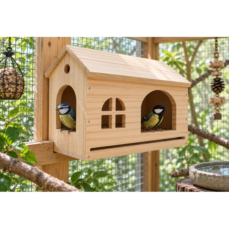 Wooden Bird House for Small Birds – Removable Bottom Net,