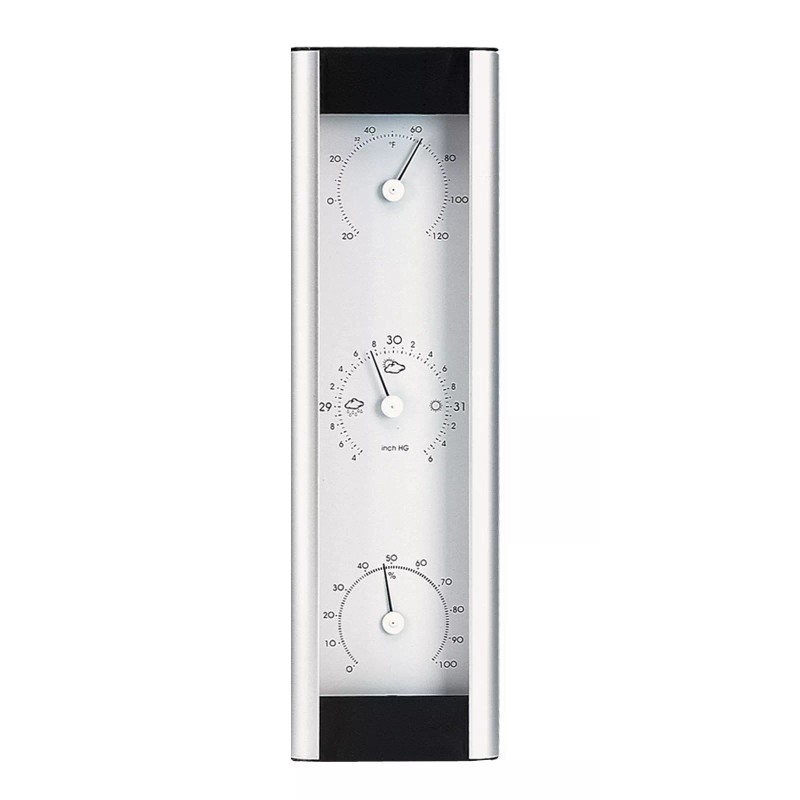 Hokco Weather Station Barometer Thermometer Hygrometer Aluminum Silver