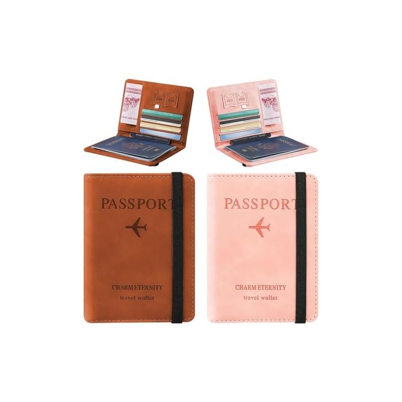 2 PACK Cartera para Pasaporte RFID, Pasaporte Funda para Hombres
