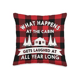 Love & Ope What Happens at The Cabin Gets Laughed at All Year Long Throw Pillow, 16x16, Multicolor