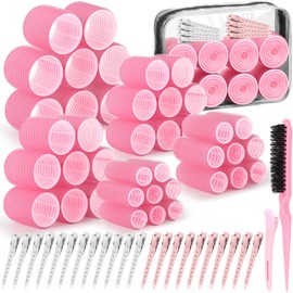 Qinzave 65 PCS Hair Curler Rollers with 5 Sizes Self Grip Hair Rollers for Long Medium Short Thick Fine Thin Hair Bangs Volume Hair, Jumbo Hair Curlers Rollers with Storage Bag Teasing Brush