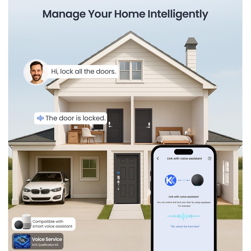 Veise VE012W Built-in WiFi Fingerprint Smart Lock, App Remote Control,