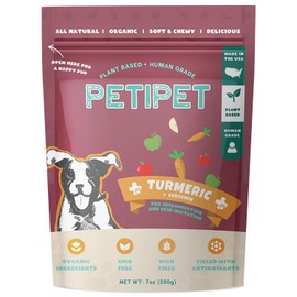 PETIPET Turmeric + Curcumin - Natural, Human-Grade Allergy Relief Soft & Chewy Chews, Hip and Joint Supplement, and Anti-Inflammatory for Dogs