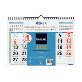 Finocam - Calendar Wall Colour Large Numbers 2025 Month View January 2025 - December 2025 (12 months) Catalan
