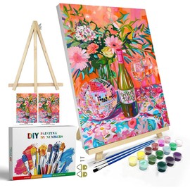 mjcakrn Paint by Numbers Kit for Adults Framed Canvas- with Wooden Easel, Adults' Paint-by-Number Kits on Canvas, DIY Acrylic Paint by Number Kits for Beginner Oil Painting Arts Crafts 12x16inch