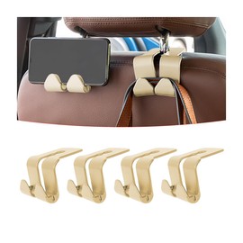 CGEAMDY Pack of 4 Car Headrest Hooks, Portable Car Seat Backrest Hooks, Premium Hooks for Car Seat, Purse, Backrest, Handbags, Backrest (Beige)