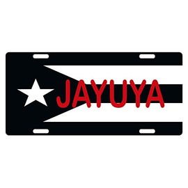 Fast Service Designs Puerto Rico Flag License Plate JAYUYA Black & White Version Boricua Emblem