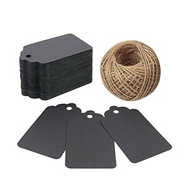 Gift Tags,100 PCS Paper Tags with 100 Feet Jute String for Arts and Crafts, Wedding Christmas Day Thanksgiving,7 cm X 4 cm (Black)
