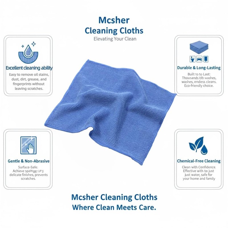 Mcsher Microfiber Cleaning Cloths - 6 Pcak, Blue, 6"x 7"