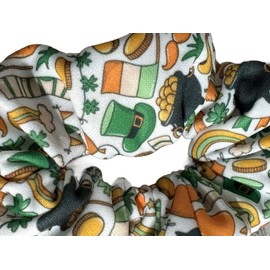 St. Patrick's Day Hair Scrunchie, Green Scrunchy Pattern, Luck of the Irish Hair Scrunchy, Shamrock Hair Scrunchy (White with St. Patrick's Day Icons)