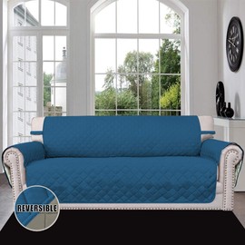 Easy-Going Sofa Slipcover Reversible Sofa Cover Furniture Protector Couch Cover with Elastic Straps for Pets Kids Children Dog Cat (Large, Peacock Blue/Beige)