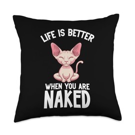 Sphynx Cat Food Toys Cat Lover Plush Hairless Cats Throw Pillow