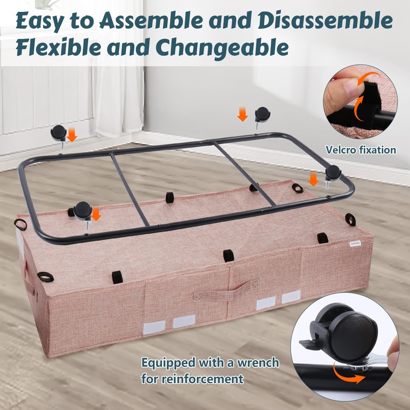 Supowin Under Bed Storage with Wheels, Rolling Underbed Storage Containers