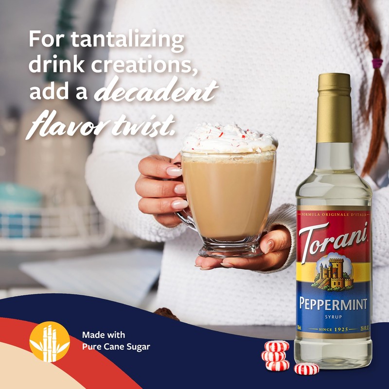 Torani Coffee Syrup, Peppermint Flavored Syrup for Drinks, Pump Included,