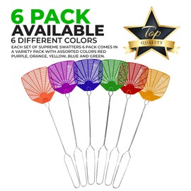 Supreme Bug & Fly Swatter 6-Pack – Braided Metal Handle 6 Pack Fly Swatters, Multi Pack Colors, – for Indoor/Outdoor – Flyswatter (21 inch- Set of 6)