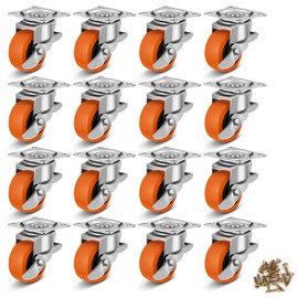 2 Inch Caster Wheels, Casters Set of 16,Heavy Duty Caster with Brake,Top Plate Swivel Wheels Industrial Castors Polyurethane Wheel, Locking Castor for Furniture Carts and Workbench