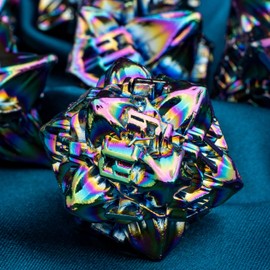 ARUOHHA DDN Metal Dice Set Rainbow D&D Dice Box, 7PCS Leaf Design D&D Dice Polyhedral Set