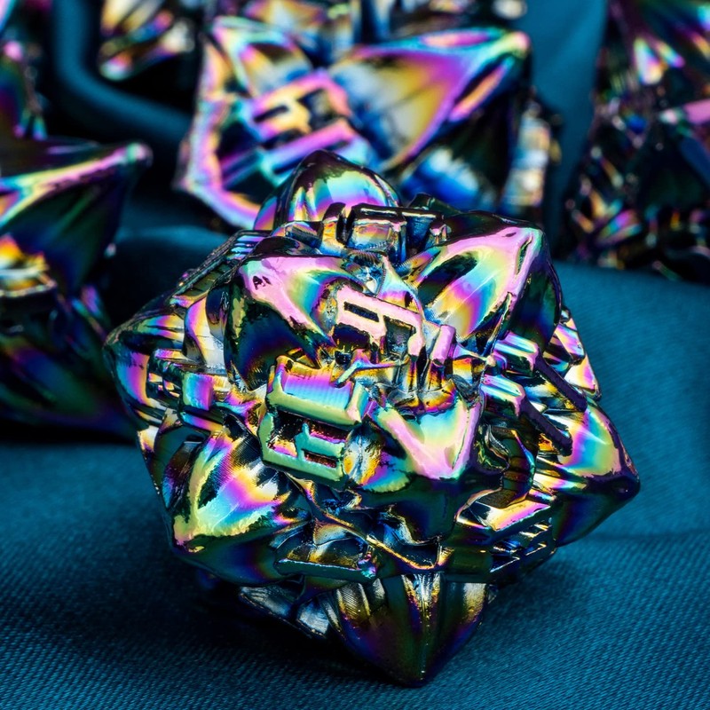 ARUOHHA DDN Metal Dice Set Rainbow D&D Dice Box, 7PCS