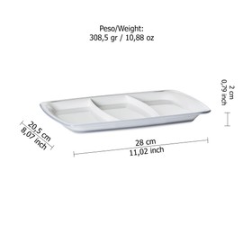omada Rectangular Appetizer Design 3 Compartments Made of Shatterproof Acrylic 28 x 20.5 x 2 cm Made in Italy Square Line