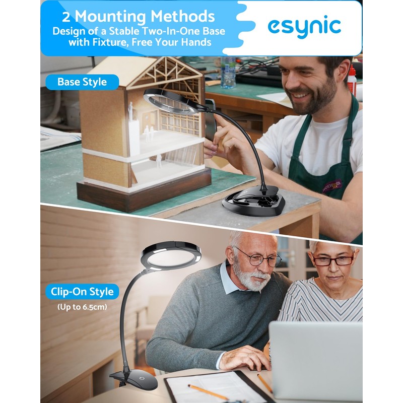 eSynic Magnifying Lamp High Clarity Magnifying Glass with Light 5X