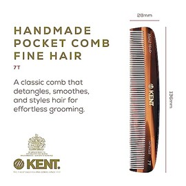 Kent 7T - Peine de bolsillo de dientes finos hecho a mano para hombres, alisador de pelo para el cuidado diario del cabello, bigote y barba, uso seco 