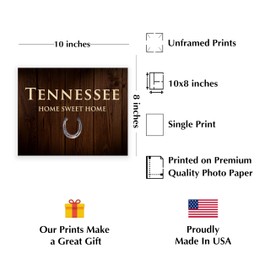 Tennessee Home Sweet Home - Inspirational American State Wall Art, Country Rustic Print For Home Decor Office Decor, Living Room Decor Aesthetic or Farmhouse Decor, Great Housewarming Gift - 8x10