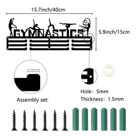 CREATCABIN Gymnastics Medals Holders Medal Display Hanger Medal Rack Organizer Metal Iron Ribbon Display Shelf Stand Frame Decor Wall Mounted Hanging for Sport Race Runner Black 15.7 x 6Inch