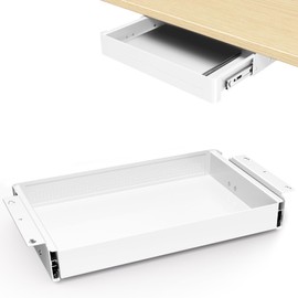 PUTORSEN Under Desk Storage Drawer 15.7" Wide - Smooth Slide Out Organizer for Standing Desk & Home Office,Max Load 17.6 lbs,Quiet Glide, White