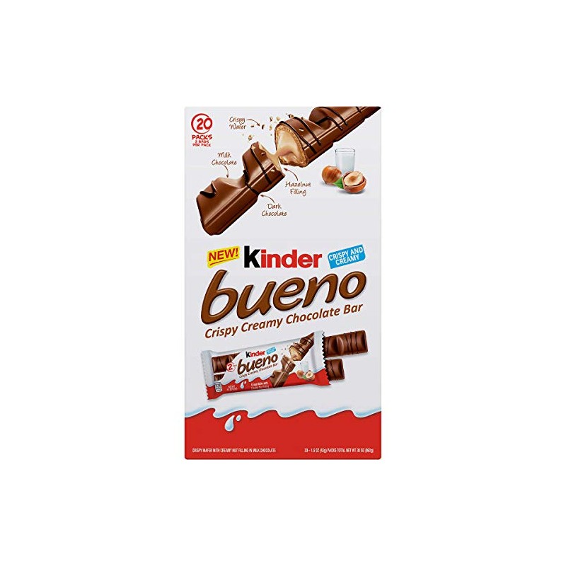 Kinder Bueno Crispy Creamy Wafer Milk Chocolate Candy Bars, 1.5