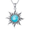 Turquoise Sun Necklace 925 Sterling Silver Genuine Turquoise Sun Pendant