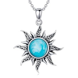 Turquoise Sun Necklace 925 Sterling Silver Genuine Turquoise Sun Pendant Western Jewelry Gift