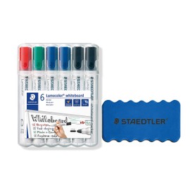 Staedtler Lumocolor 351 WP6 X Whiteboard Marker (Bullet Tip Approx. 2 mm Line Width, Set of 6 Markers, High Quality, Dry and Residue-Free Wipes Off Whiteboards) (Pens + Original Eraser)