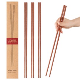 LOROTOCO 3Pairs Cooking Chopstick 14Inches Long Wooden Chop Sticks Reusable for Noodles Frying Hotpot