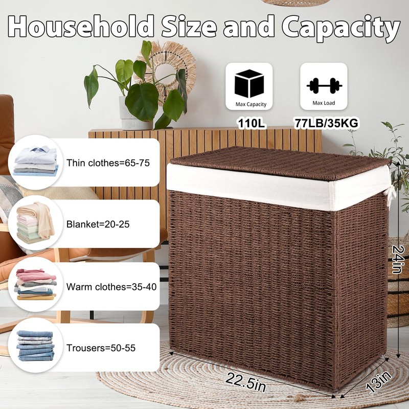 OIAHOMY Laundry Hamper with Lid, 110L(29.1 Gal) Large Wicker Laundry