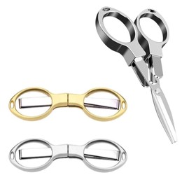 2Pcs Folding Scissors Stainless Steel Scissors Glasses-Shaped Mini Shear Safety Small Scissors Travel Scissors Fishing Scissors with Keyring Hole for Households School Office Fishing