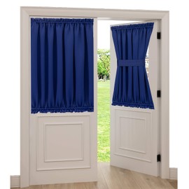 Aquazolax French Door Curtains Drapes - Readymade Solid Blackout Glass Door Side Panels 54x40 Inches Privacy with Tiebacks - 1 Piece, Navy Blue