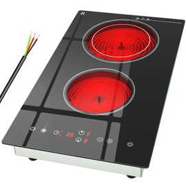 Zarbaco Electric Cooktop 2 Burner, 3200W Radiant Electric Stove Top 240V with Built-in Design, 12 inch Touch Control Ceramic Cooktop with Safety Lock, 9 Level Power, Timer - Hard Wire