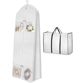 MISSLO 177.8 cm Garment Bag Wedding Dresses Covers with Carry Bag 20 cm Gusset Evening Dresses Garment Bag for Long Coats with 4 Pockets Dress Protective Cover for Women, White