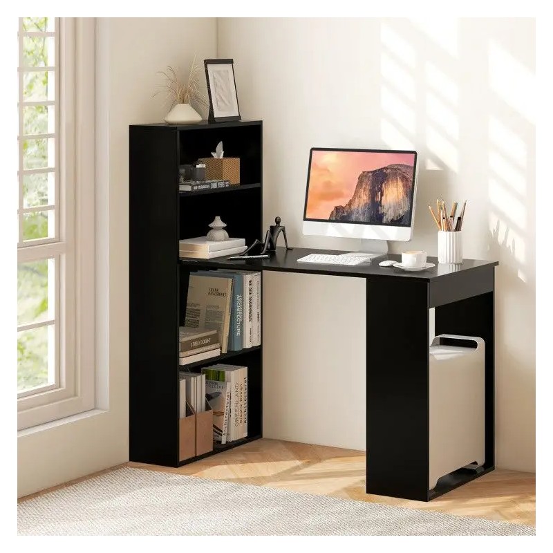 48-Inch Computer Desk with 4-Tier Bookcase and CPU Stand Includes