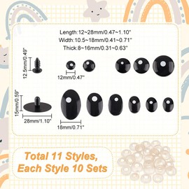 PH PandaHall 120pcs Plush Eyes Oval Doll Eyes Doll Eyes 12 Style Eye Eye Teddy Eye Eye Craft Doll Making DIY Craft Craft DIY Craft Parts Material Handmade Sewing with Washer