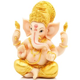 H&W 6''H Blessing A Colored Statue of Lord Ganesha Ganpati Elephant Hindu God, Elephant God Statue, Handmade Sculpture Buddha Figurine Decoration