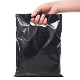 ysmile Black Plastic Shopping Bag for Samll Business with Handle Poly Die Cut Bag 7.8"x11.8" Boutique