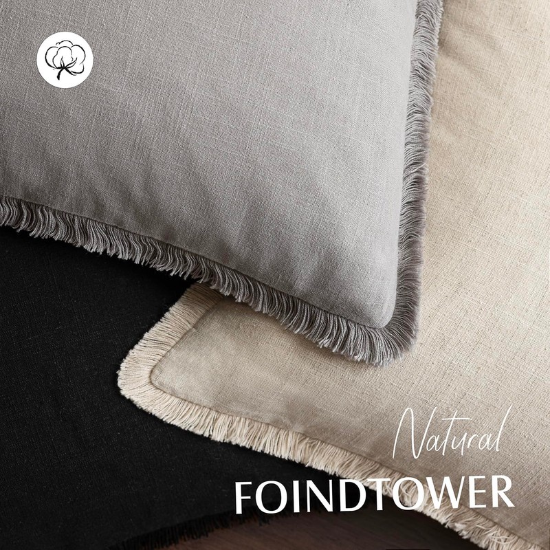 Foindtower Decorative Linen Fringe Throw Pillow Covers Cozy Boho Farmhouse