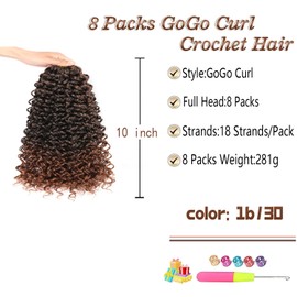 8 Packs 10 inch Curly Crochet Hair for Black Women Water Wave Crochet Hair Short Curly Braiding Hair GoGo Curl Crochet Hair Ocean Wave Beach Curl Wavy Crochet Hair Extensions (Pack of 8,1B/30#)