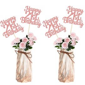 12 piezas de centro de mesa de fiesta de cumpleaños 21 de oro rosa, decoraciones para fiestas de cumpleaños 21 para niñas y niños, decoraciones florales 21 para suministros de fiesta de cumpleaños 21