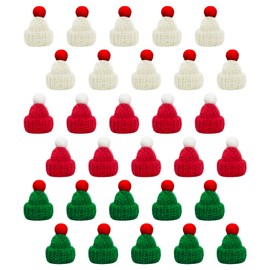 NILLOS Small Santa Hats, 30 PCS Mini Knit Doll Hats for Crafts, Party Decorations (3 Colors)