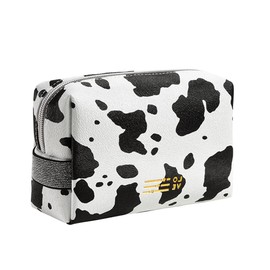 Portable Makeup Bag Organizer for Women Vegan PU Leather Travel Cosmetic Pouch Toiletry Bag Girls Daily Storage Case,White Cows